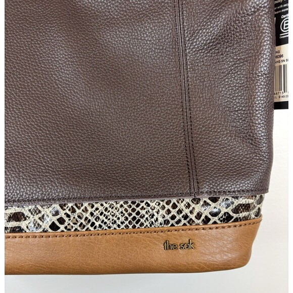 THE SAK De Young Hobo Shoulder Bag Brown Mahogany Leather Snakeskin Trim Purse - Picture 7 of 16